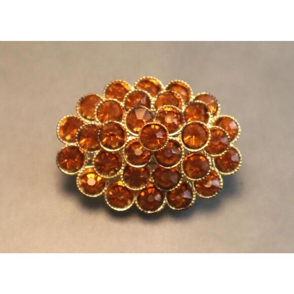 Unbranded Jewelry - Czech Orange Rhinestone Brooch Domed Vintage Czecho Pin